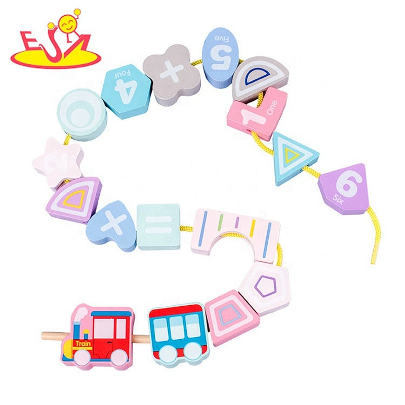 High quality educational colored wooden threading toys for baby W11E171