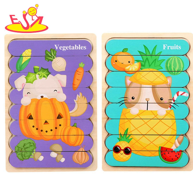 2021 hot sale wooden cute learning puzzle educational shape recognition game jigsaw puzzle for children W14A283