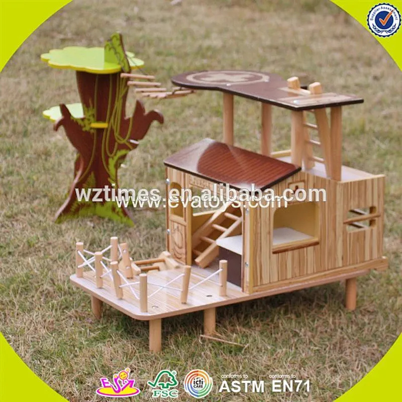 2018 New products indoor children toys wooden treehouse dollhouse W03B059