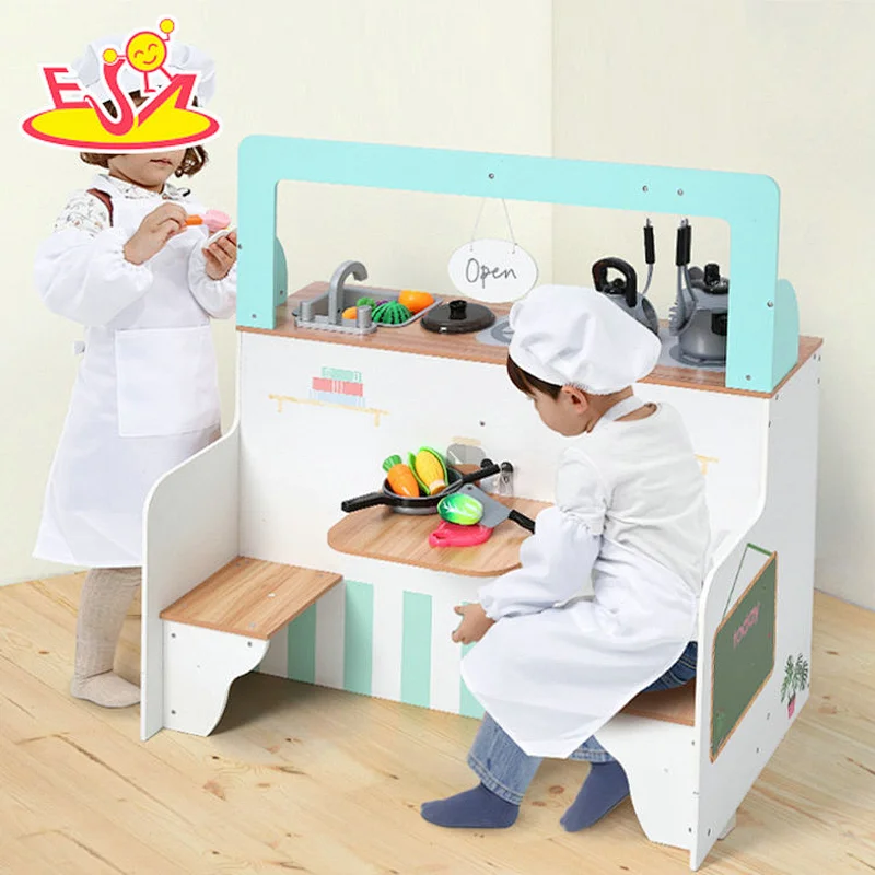 2021 Double-sided wooden kitchen pretend cooking role play for kids W10C612