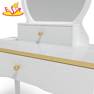 Customize white wooden little girls vanity table with Mirror & Stool W08H140C