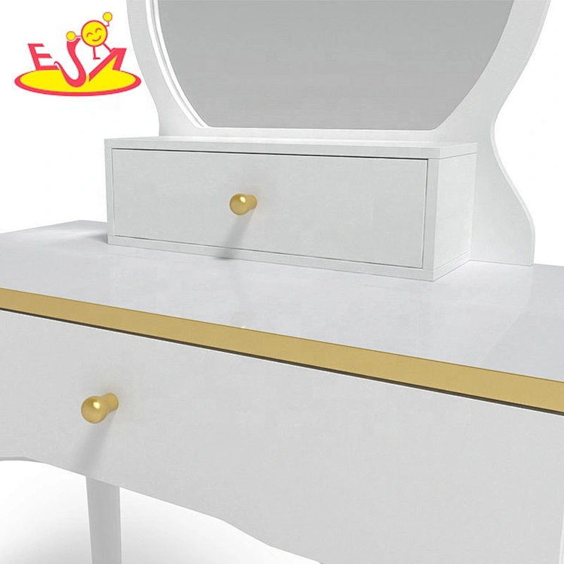 Customize white wooden little girls vanity table with Mirror & Stool W08H140C