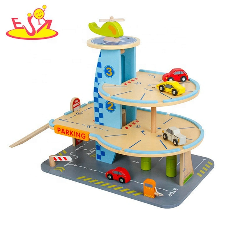 2021 New hottest customize preschool wooden parking garage toy for kids W04B085