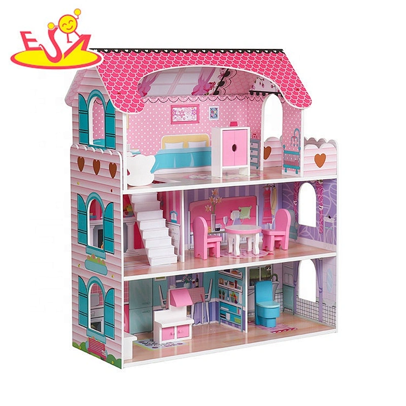 Customize Red Miniature Wooden Small Doll House For Girls W06A380D