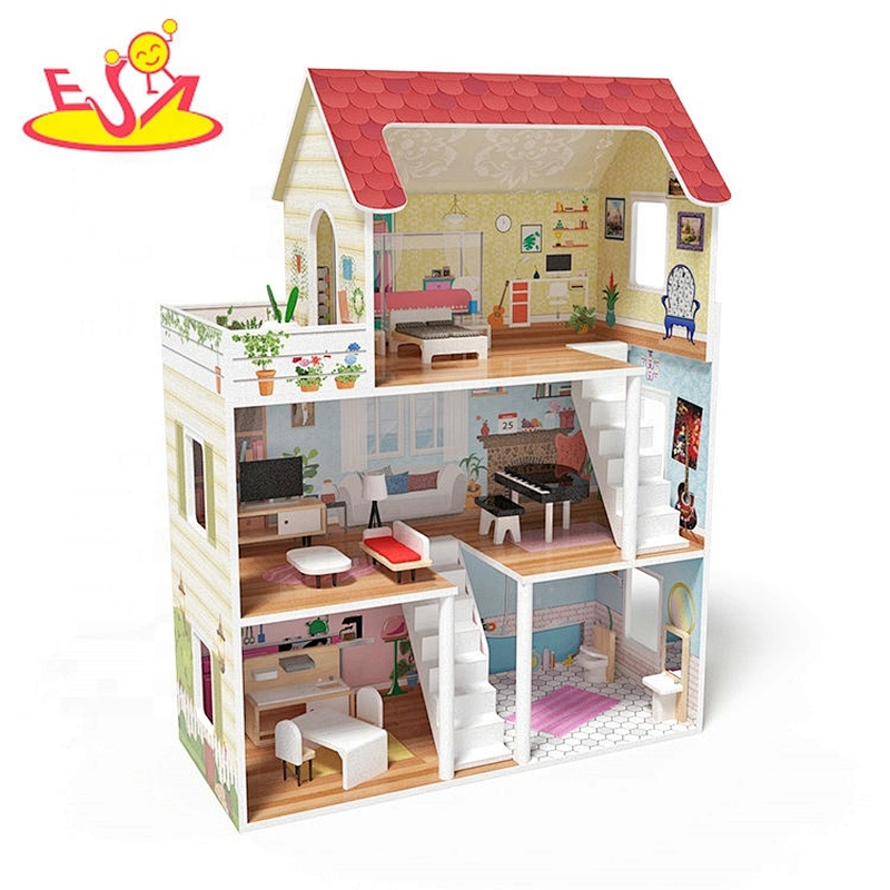 2021 Hot sale wholesale  wood doll house miniature construction toys for kids W06A422