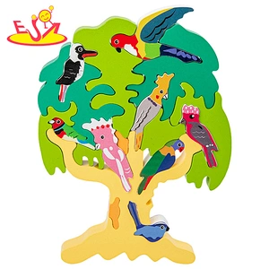 Top sale wooden animal brain teaser puzzle wooden coloring birds graffiti shape puzzle W14D228