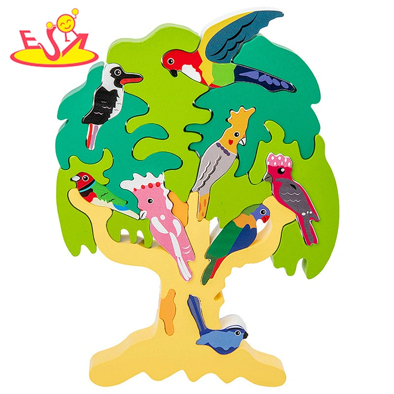 Top sale wooden animal brain teaser puzzle wooden coloring birds graffiti shape puzzle W14D228
