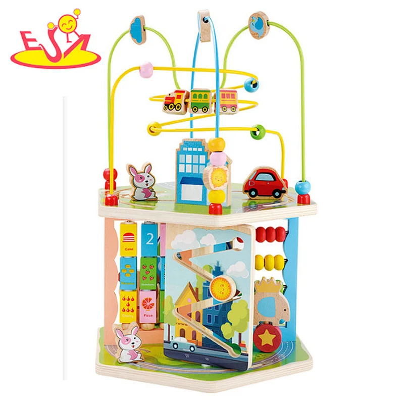 High quality educational activity wooden bead maze toy for kids W11B281