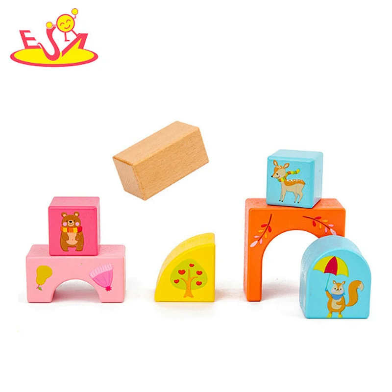 2021 new design  wooden colorful blocks educational building game toys for children W13A253