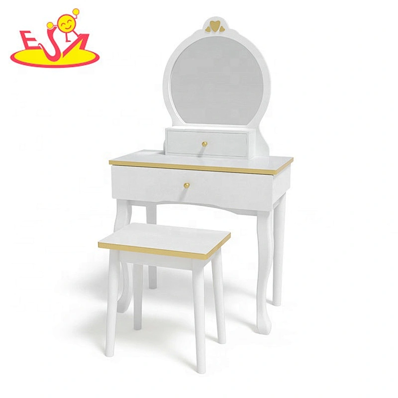Customize white wooden little girls vanity table with Mirror & Stool W08H140C