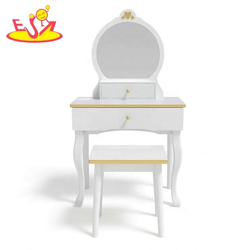 Customize white wooden little girls vanity table with Mirror & Stool W08H140C