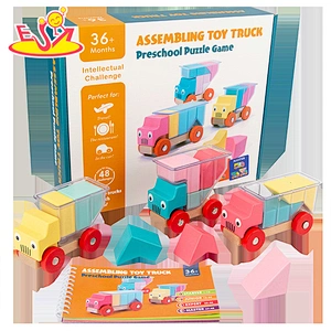 2021 New arrival assembling toy car educational wooden engineering vehicle toy for preschool kids W04A537