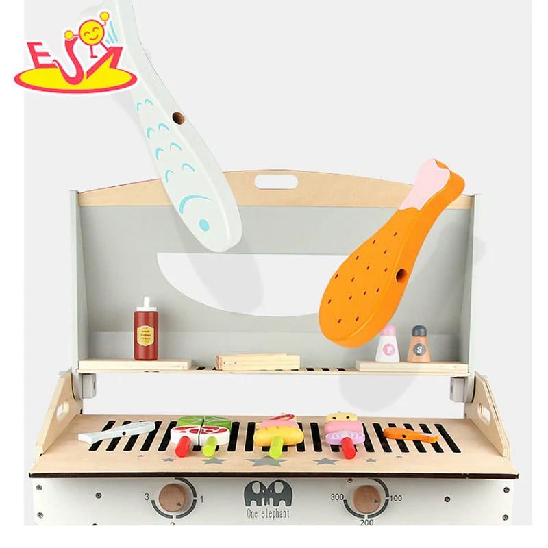 High quality preschool kids play barbecue wooden toy bbq set for kids W10D317