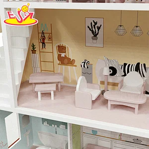 2021 Custom Wholesale Natural Pine Wood Doll House Miniature Construction Toys For Kids W06A417
