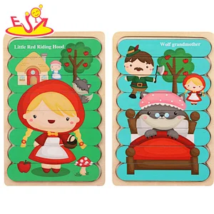 Wholesale wooden cute learning puzzle preschool shape recognition game jigsaw puzzle for children W14A280
