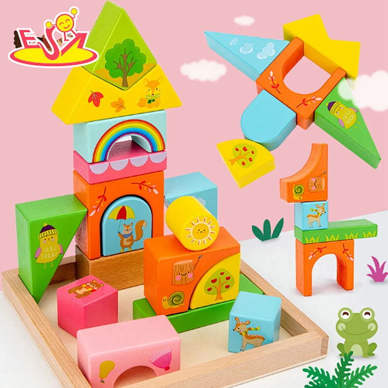 2021 new design  wooden colorful blocks educational building game toys for children W13A253