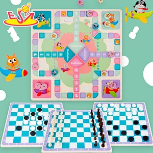 2021 new design cute wooden 2 in 1 chess board ludo game for kids' entertainment W11A132