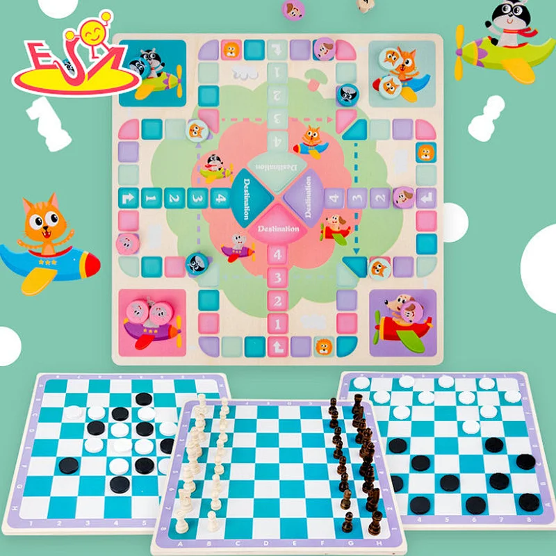 2021 new design cute wooden 2 in 1 chess board ludo game for kids' entertainment W11A132