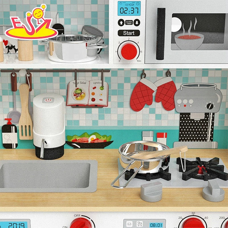 Best sale white wooden kitchen set toys for pretend play W10C609