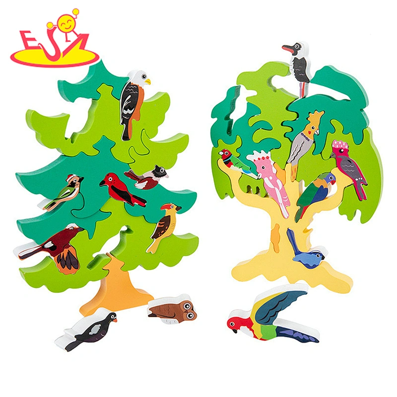 Top sale wooden animal brain teaser puzzle wooden coloring birds graffiti shape puzzle W14D228