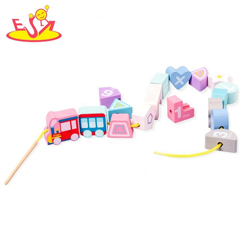 High quality educational colored wooden threading toys for baby W11E171