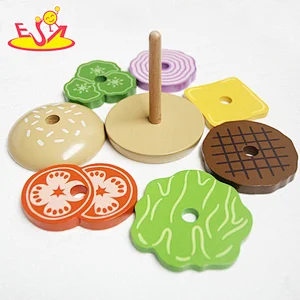 2021 Popular wooden stacking colorful hamburger toys designed for kids W10B380