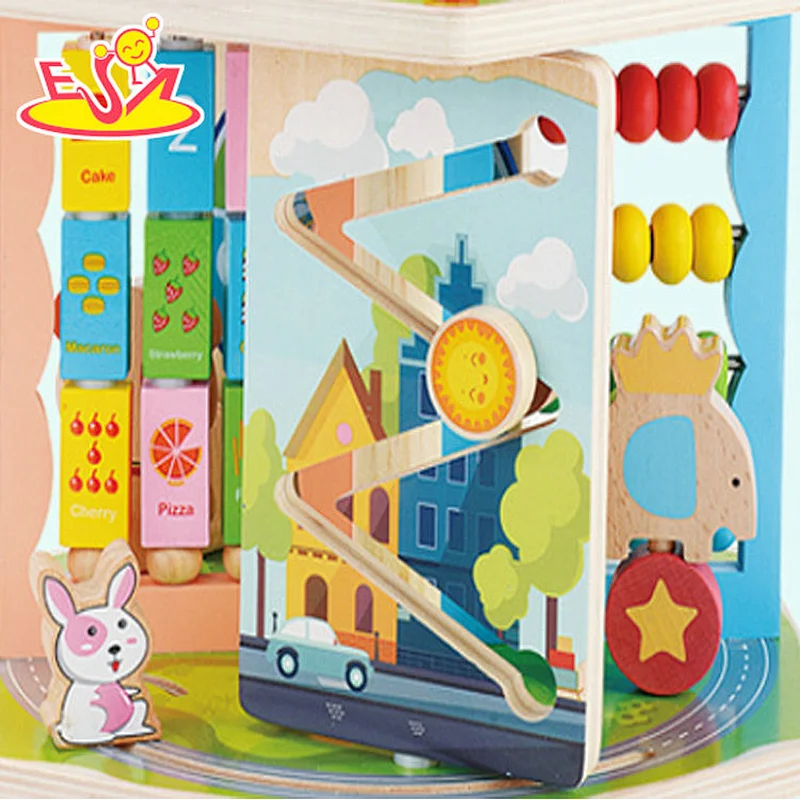 High quality educational activity wooden bead maze toy for kids W11B281