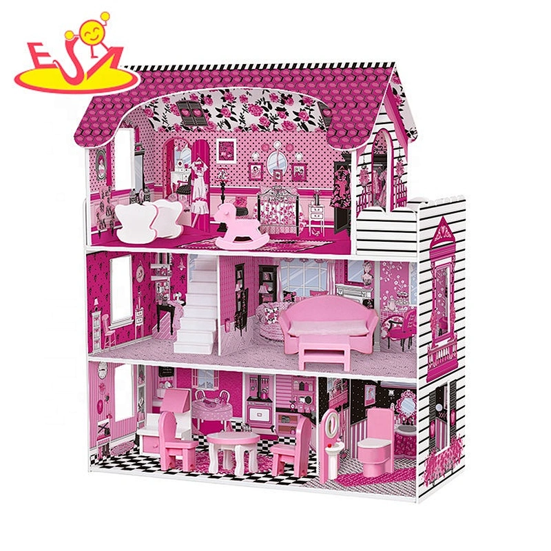 Customize Red Miniature Wooden Small Doll House For Girls W06A380D
