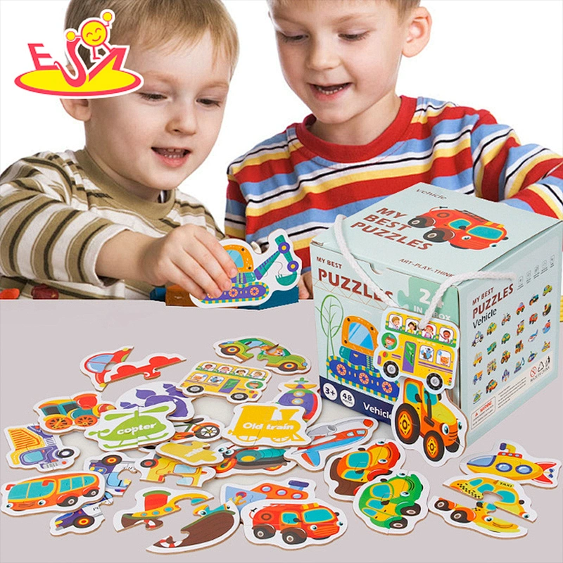 Top fashion wooden shape educational puzzle fruits animals vehicles recognition matching toy for kids W14N014