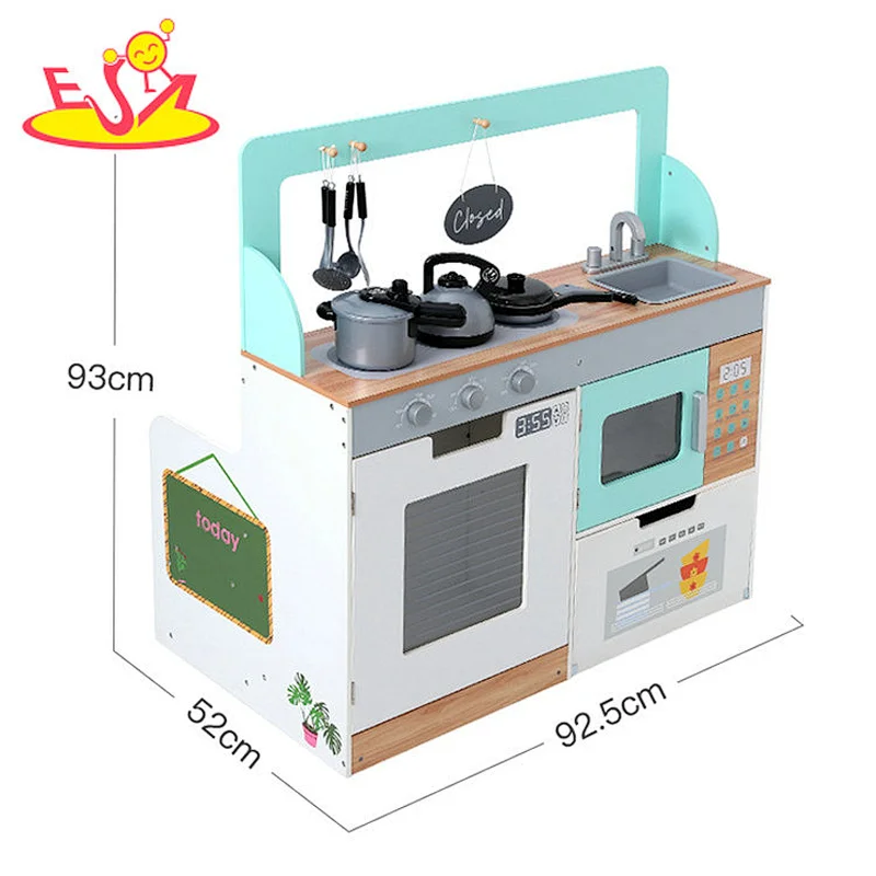 2021 Double-sided wooden kitchen pretend cooking role play for kids W10C612