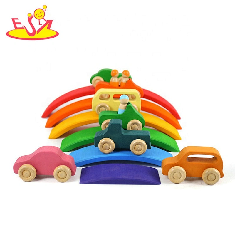 2021 Popular wooden car toys colorful stacking blocks educational building game toys for kids W04A538