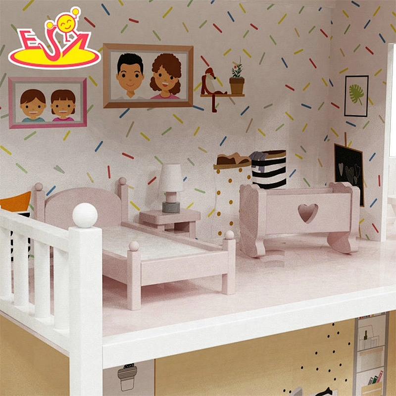 2021 Custom Wholesale Natural Pine Wood Doll House Miniature Construction Toys For Kids W06A417