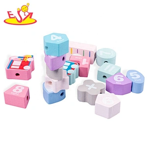 High quality educational colored wooden threading toys for baby W11E171