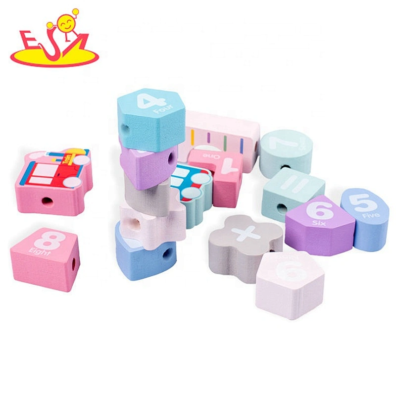 High quality educational colored wooden threading toys for baby W11E171