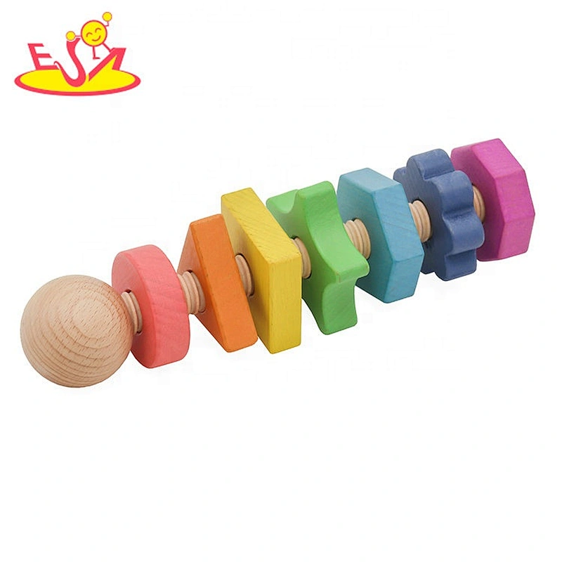 Wooden Rainbow shapes twister toys for children W03C037