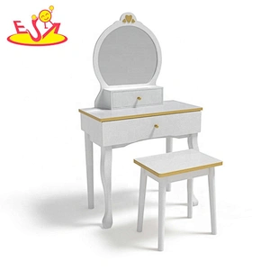 Customize white wooden little girls vanity table with Mirror & Stool W08H140C