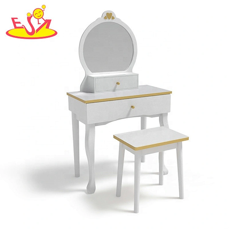 Customize white wooden little girls vanity table with Mirror & Stool W08H140C