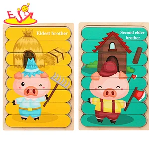 Customize wooden mini learning puzzle preschool shape recognition game jigsaw puzzle for kids W14A294