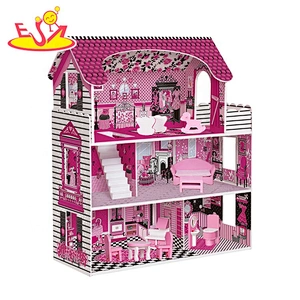 Customize Red Miniature Wooden Small Doll House For Girls W06A380D