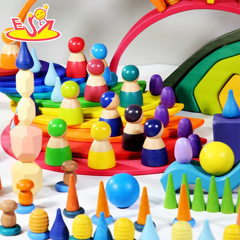 2021 Popular early educational stacking block toy 12 colors friends peg dolls W13A247