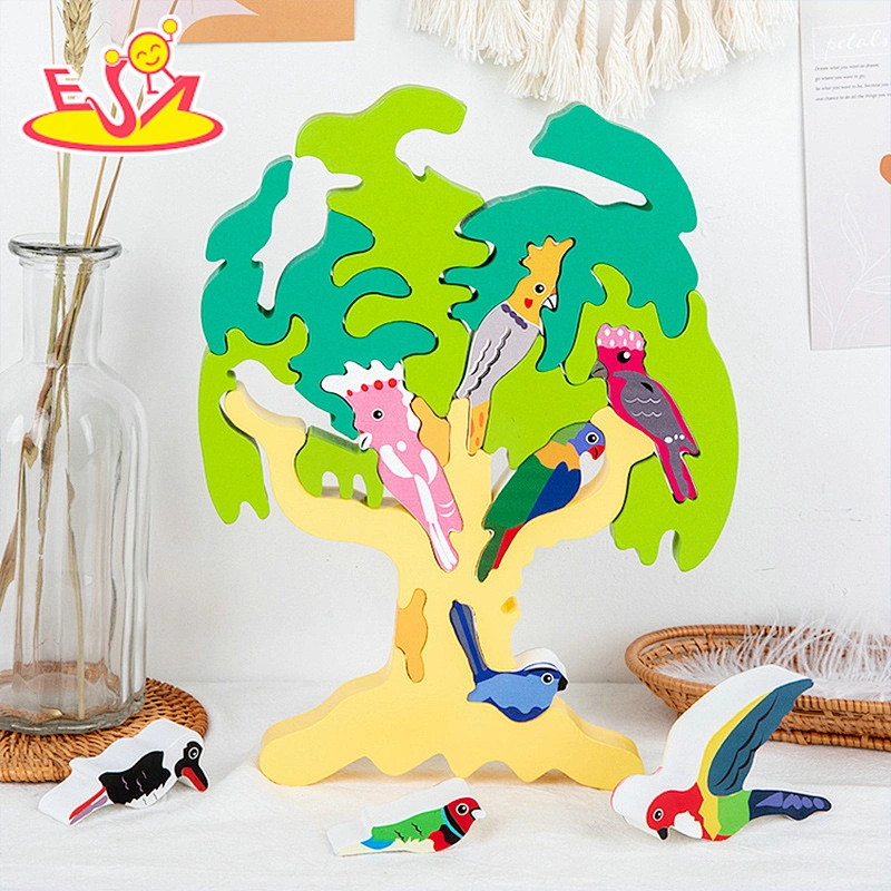 Top sale wooden animal brain teaser puzzle wooden coloring birds graffiti shape puzzle W14D228
