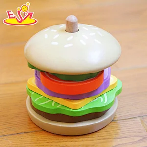 2021 Popular wooden stacking colorful hamburger toys designed for kids W10B380