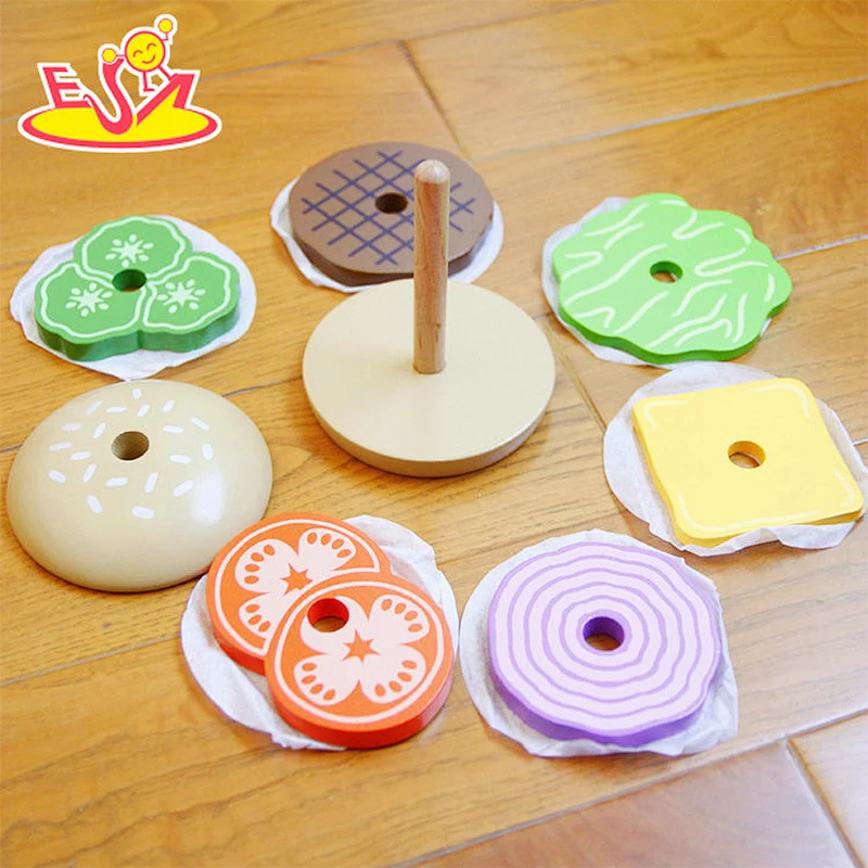2021 Popular wooden stacking colorful hamburger toys designed for kids W10B380