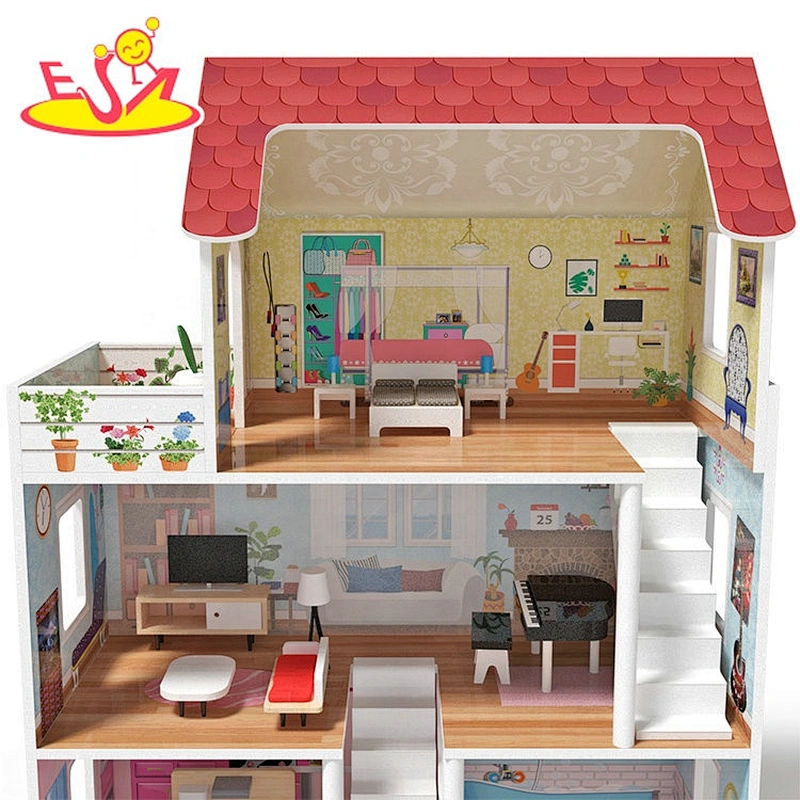 2021 Hot sale wholesale  wood doll house miniature construction toys for kids W06A422