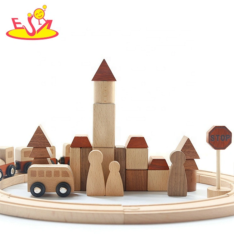 New wooden car shape blocks traffic building stacking toys for kids W04C206