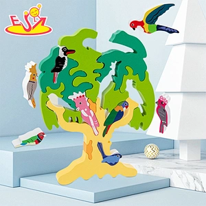 Top sale wooden animal brain teaser puzzle wooden coloring birds graffiti shape puzzle W14D228