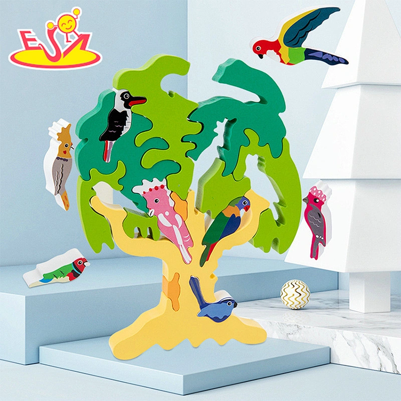 Top sale wooden animal brain teaser puzzle wooden coloring birds graffiti shape puzzle W14D228