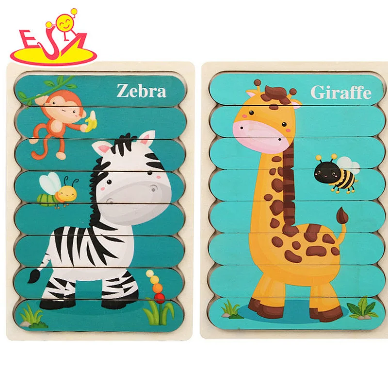Customize wooden cute learning puzzle educational shape recognition game jigsaw puzzle for kids W14A288