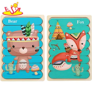 Funny wooden cartoon learning puzzle educational shape recognition game jigsaw puzzle for children W14A290