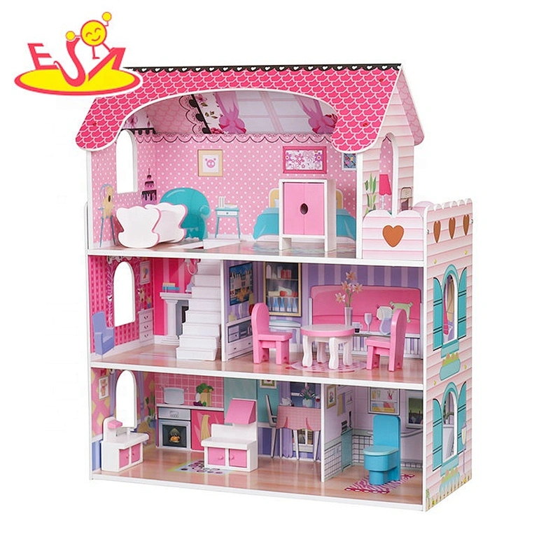 Customize Red Miniature Wooden Small Doll House For Girls W06A380D